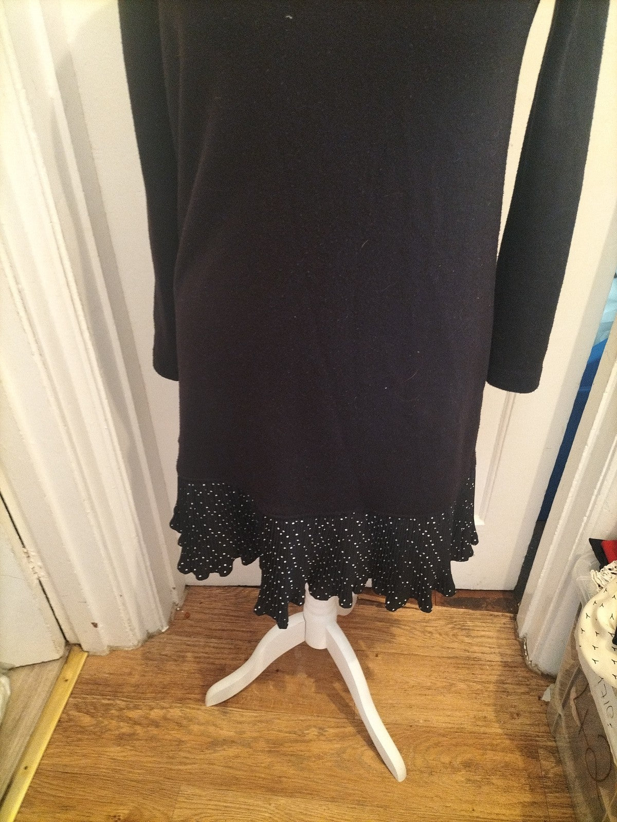 Tu Woman 12 Black Long Sleeved Long Length Dress With Polkadot Hem