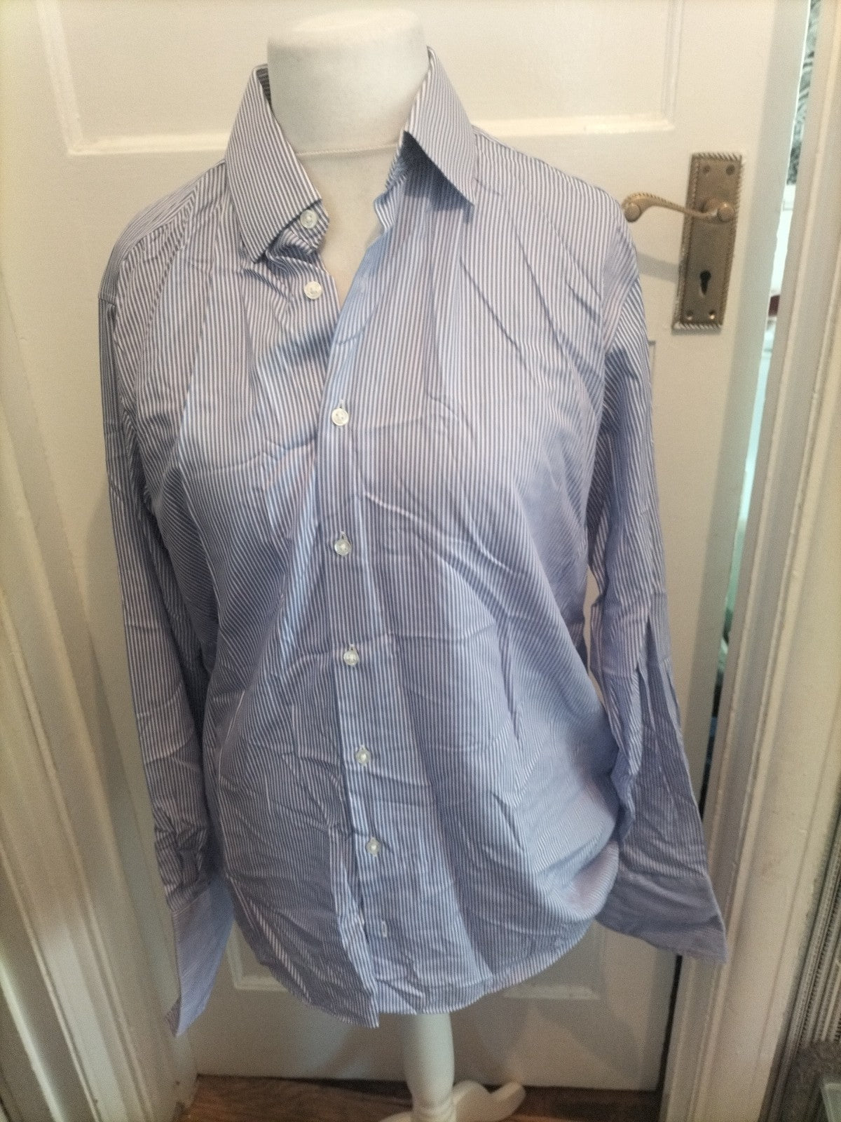 Mens M&S Man Size 16" Purple And White Striped Ultimate Non Iron Shirt