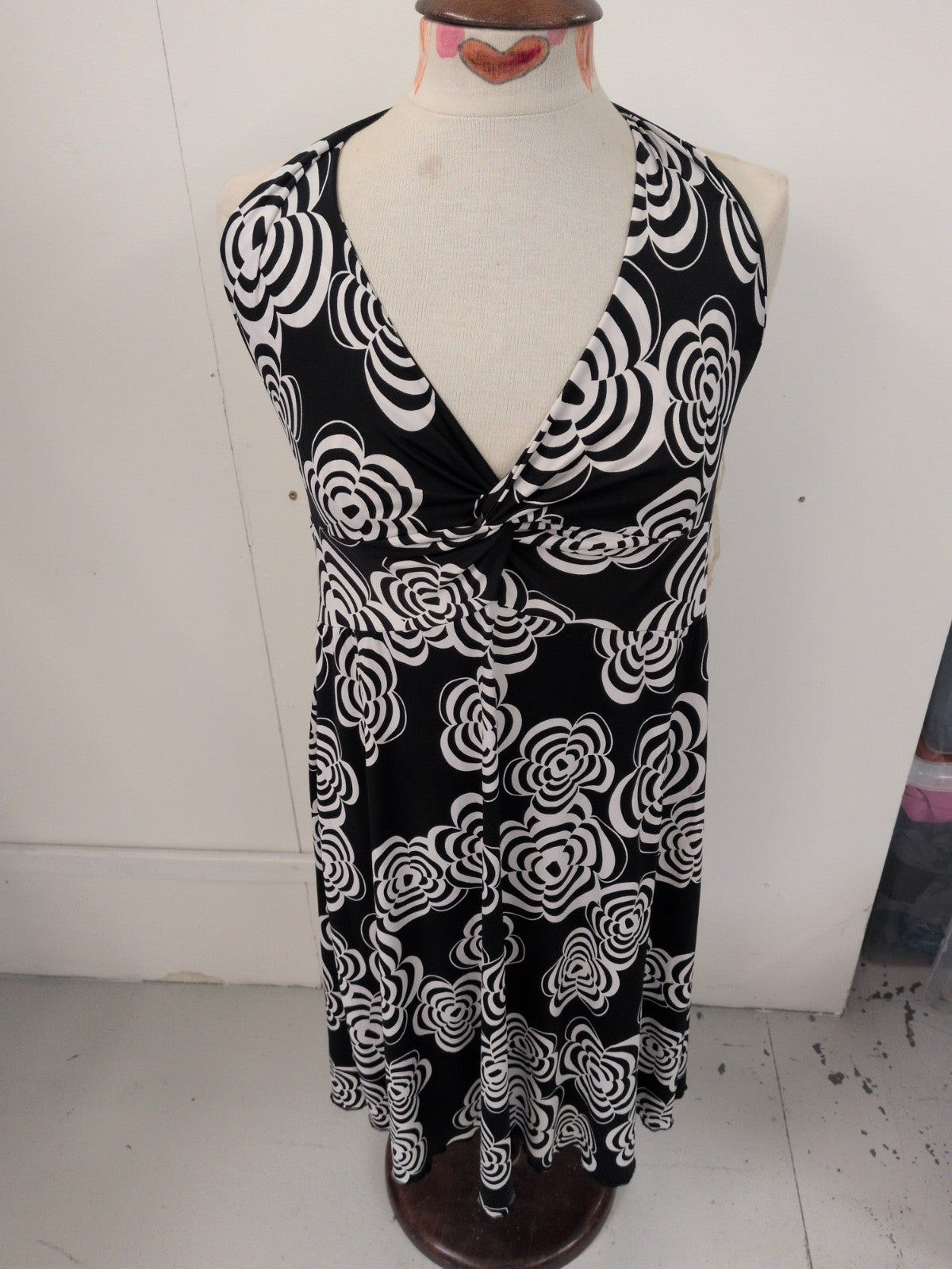 M/L Black And White Floral Halter neck Dress