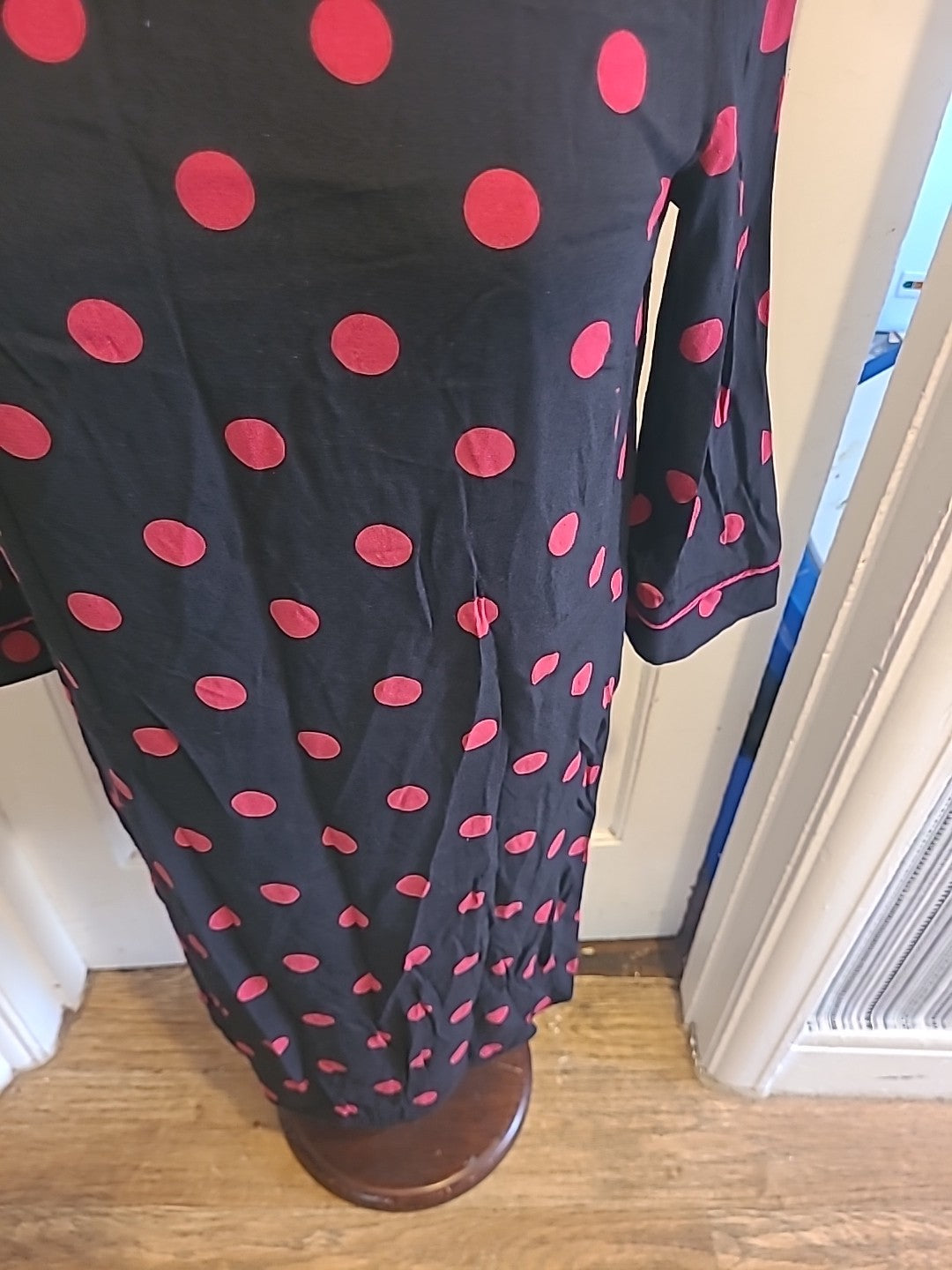 Ladies Next Size 12 Black/Pink Spotted Mid Sleeved Dress