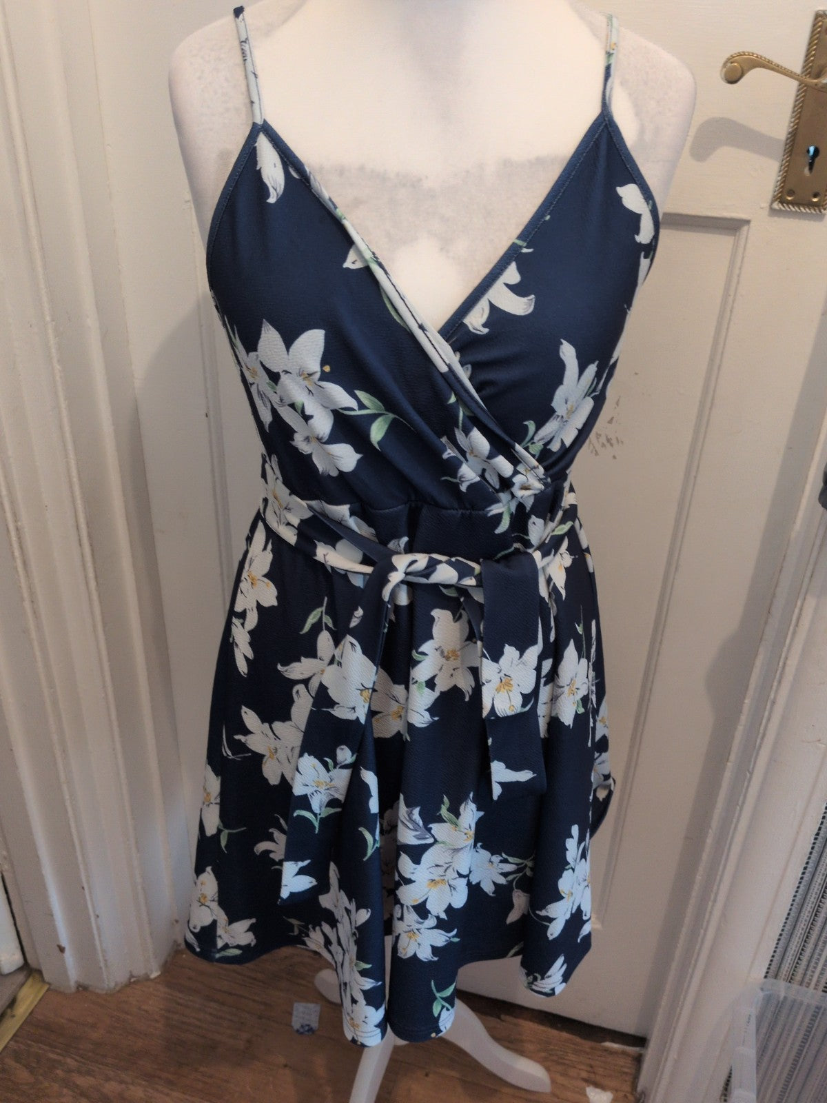 Shein Large Navy Floral V Neck Dress Sleeveless