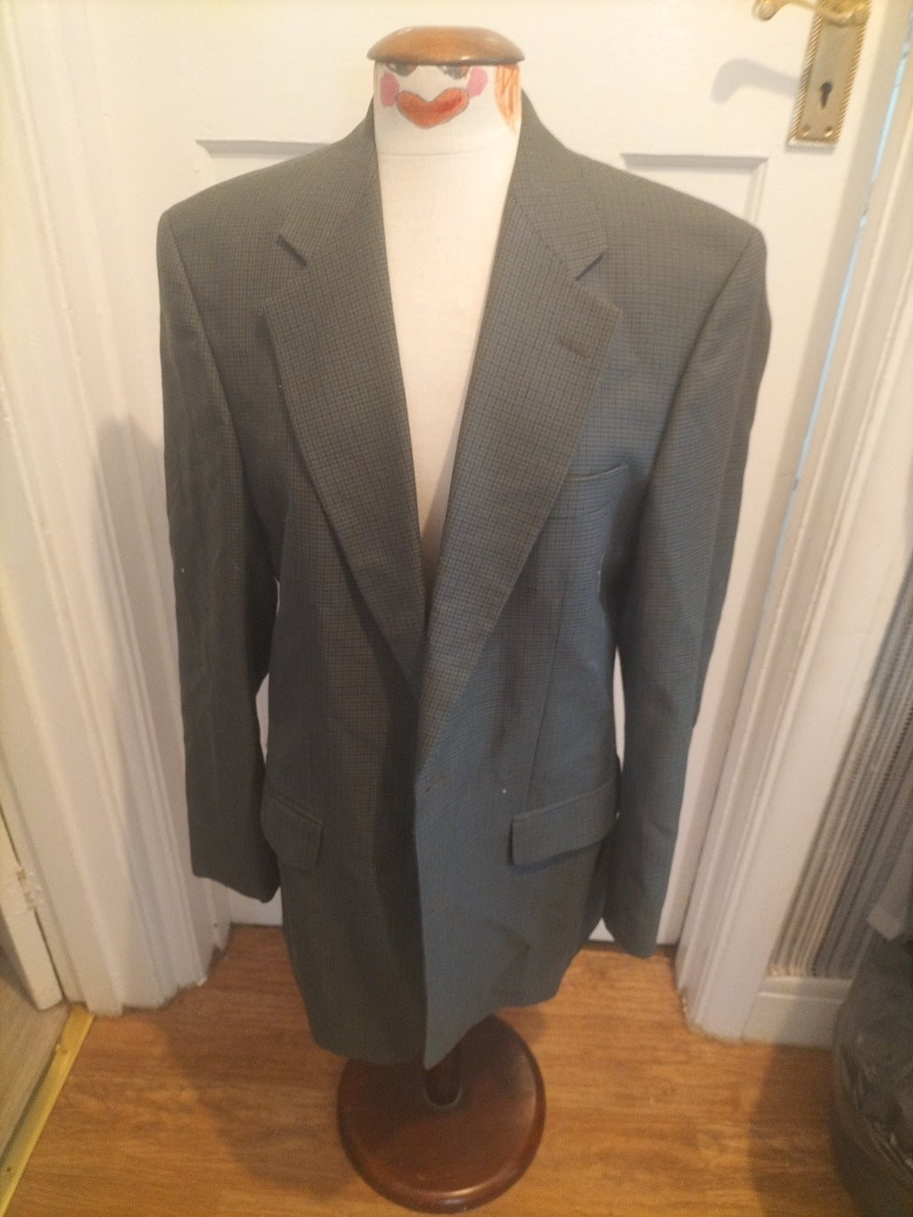 Mens Size 38L Green Check Padded Lined Suit Jacket