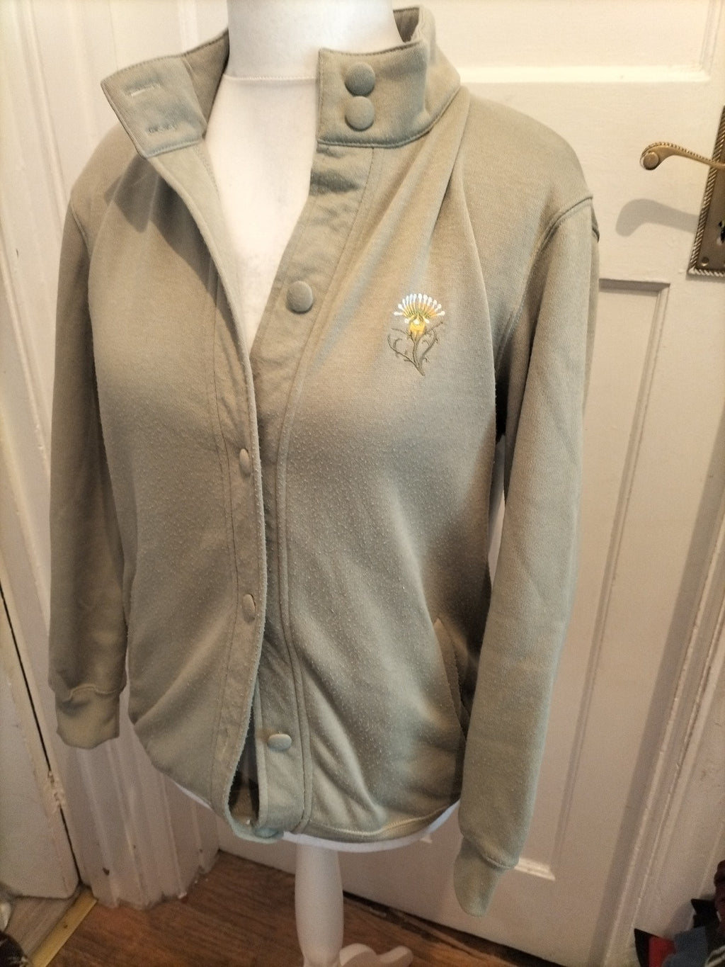 Ladies Damart Size 10/12 Green Buttoned Cardigan Bobbling