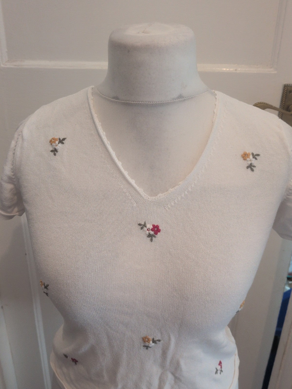 14 White With Flowers Short Sleeve Blouse
