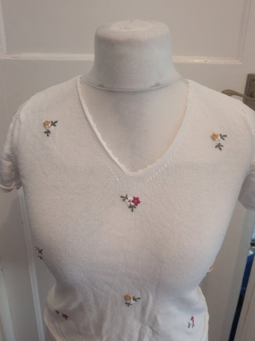 14 White With Flowers Short Sleeve Blouse