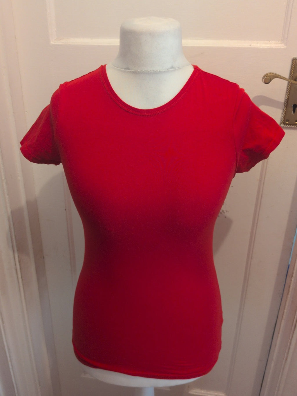 Ladies Primark Size XS Red Stretch Crew Short Sleeve T-shirt