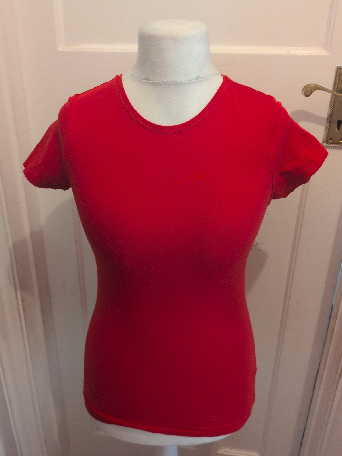 Ladies Primark Size XS Red Stretch Crew Short Sleeve T-shirt