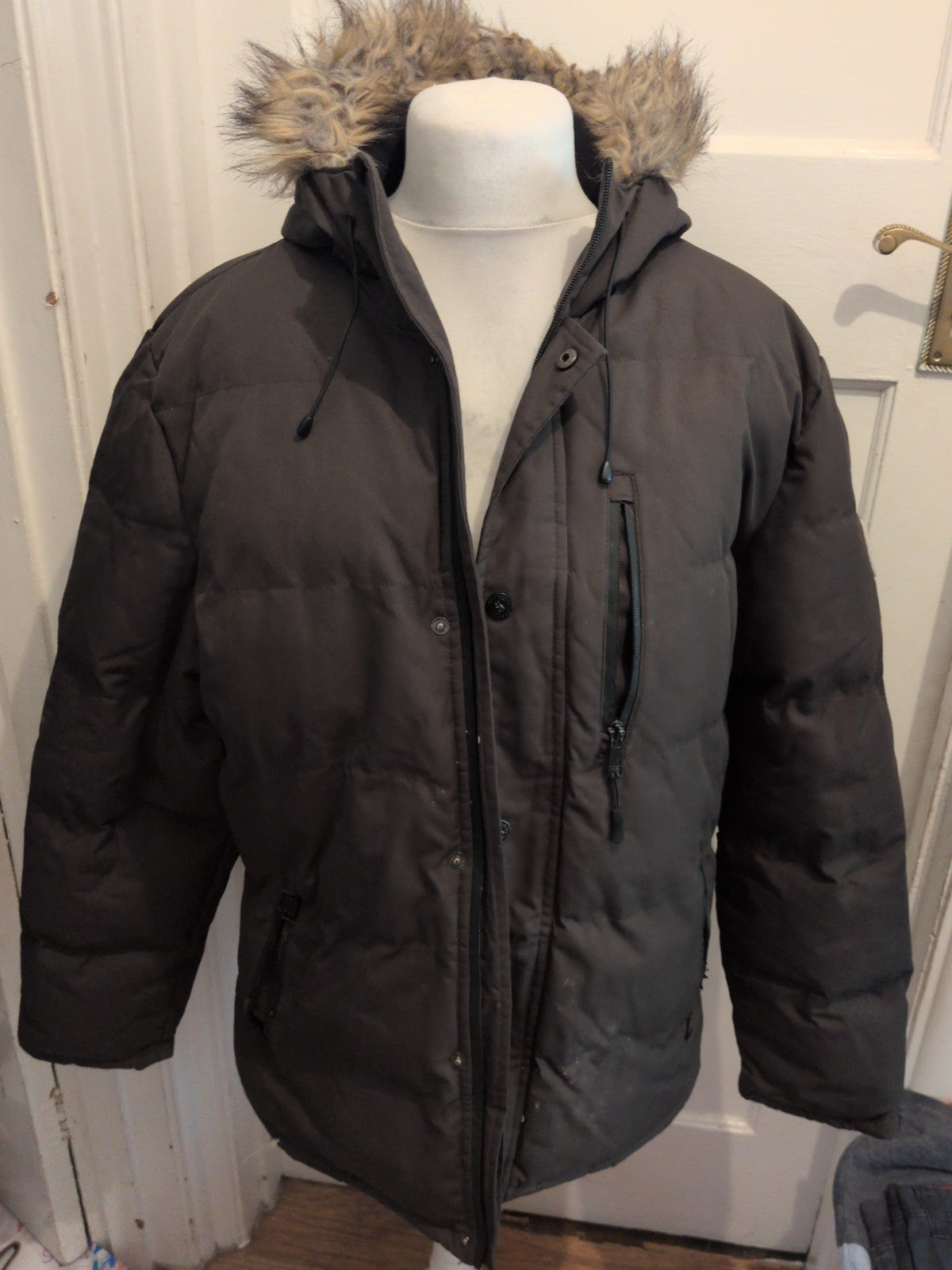 Threadbare Large Khaki Dark Khaki Faux Fur Hood Coat
