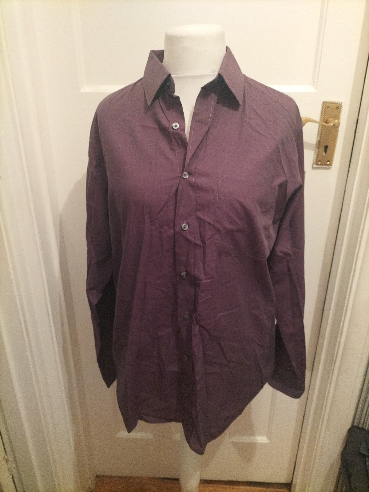 Mens M&S Man Size 16 Dark Purple Long Sleeved Reg Fit Shirt