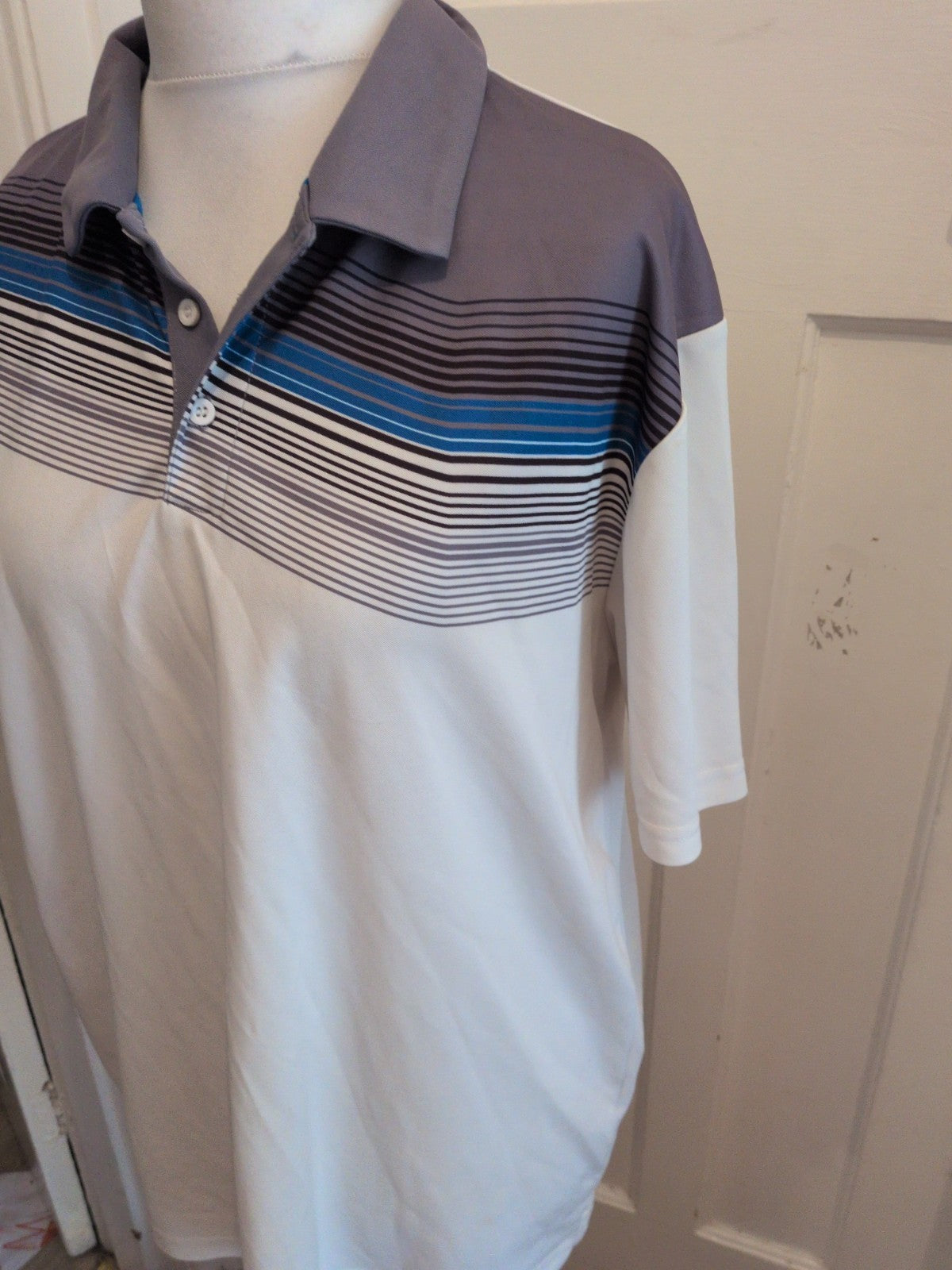 Mens Stuburt XL White Short Sleeve Pattern Polo Shirt Couple Light Marks