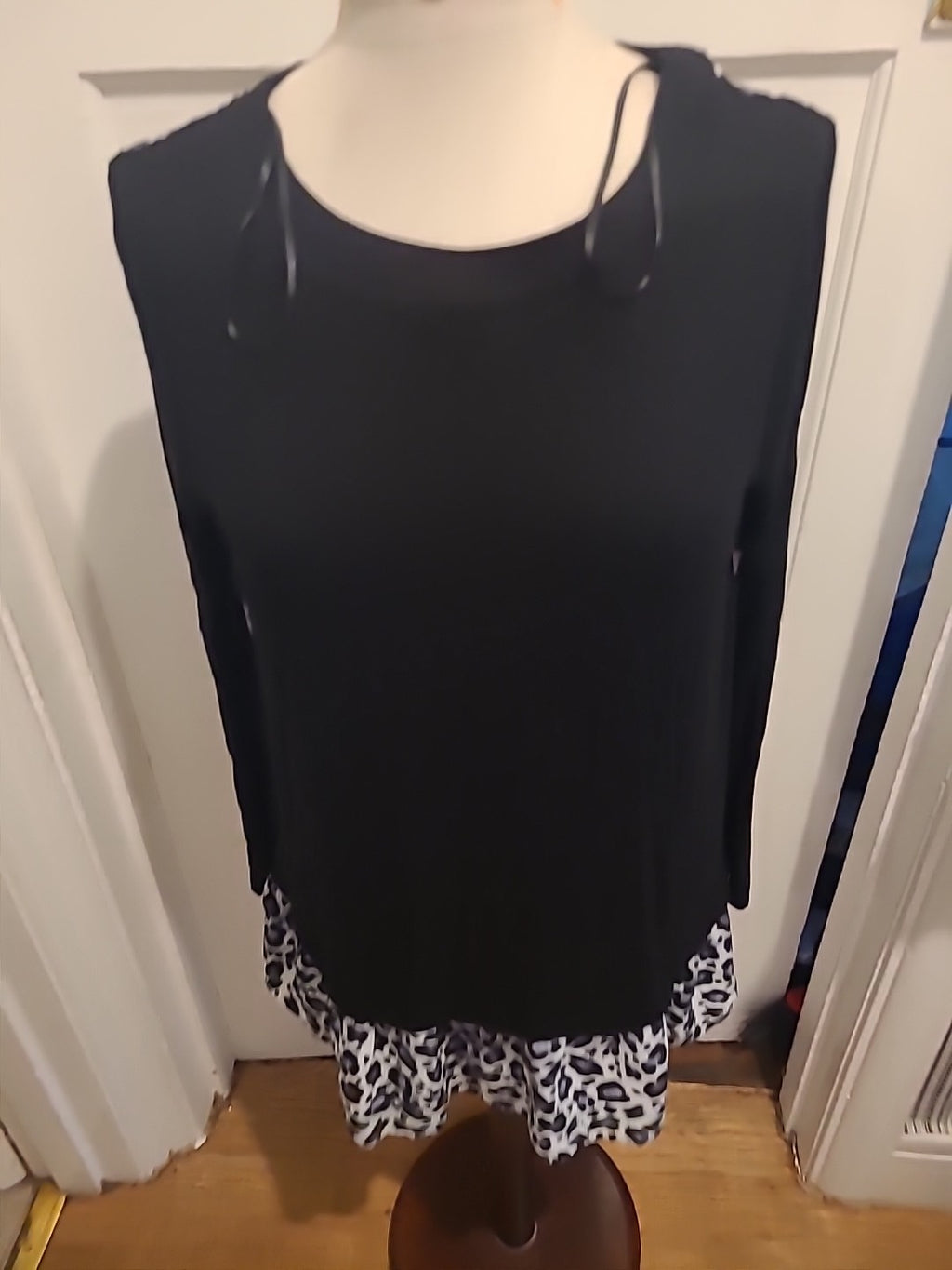 Brand New Ladies Tu Size 14 Black With Animal Print Long Sleeved Blouse
