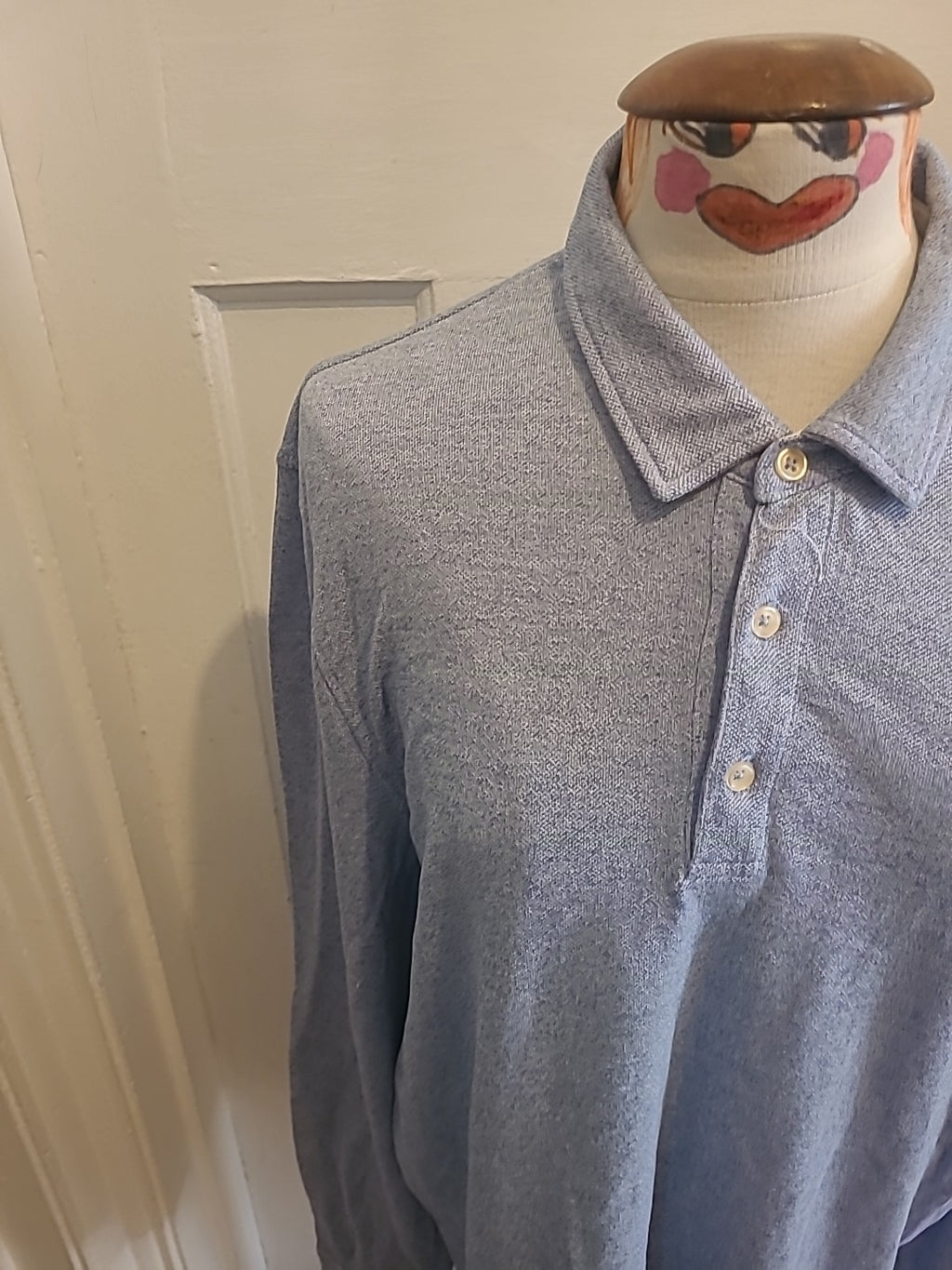 Mens Cortefiel Size Medium Blue Long Sleeved Polo Shirt
