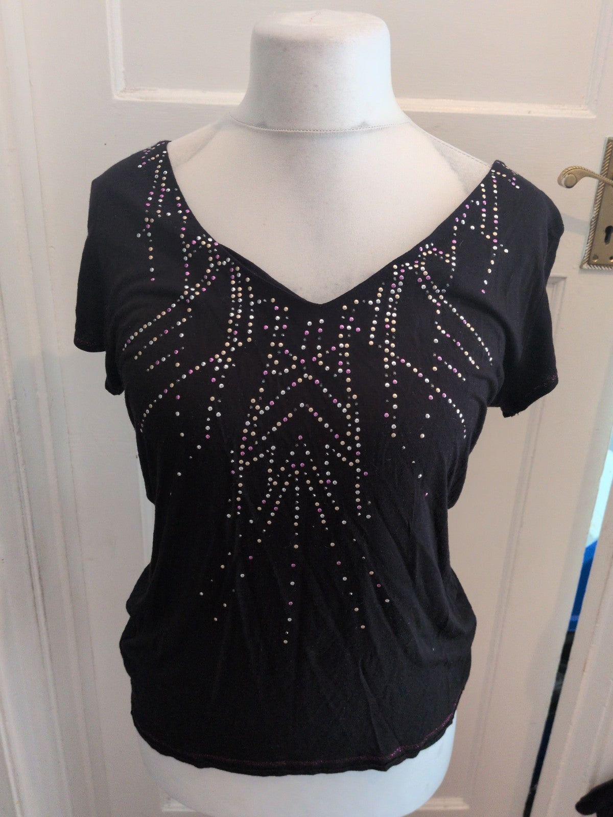 Jasper Conran 16 Black Short Sleeve Diamante Blouse