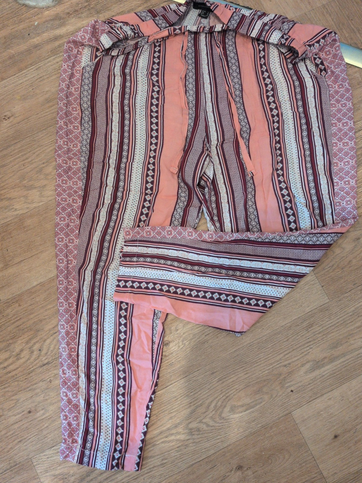 Primark 18 Peach Pink Purple Patterned Elasticated Trousers With Drawtsring