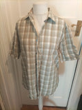 Mens Next Size L Khaki And Grey/White Short Sleeved Shirt