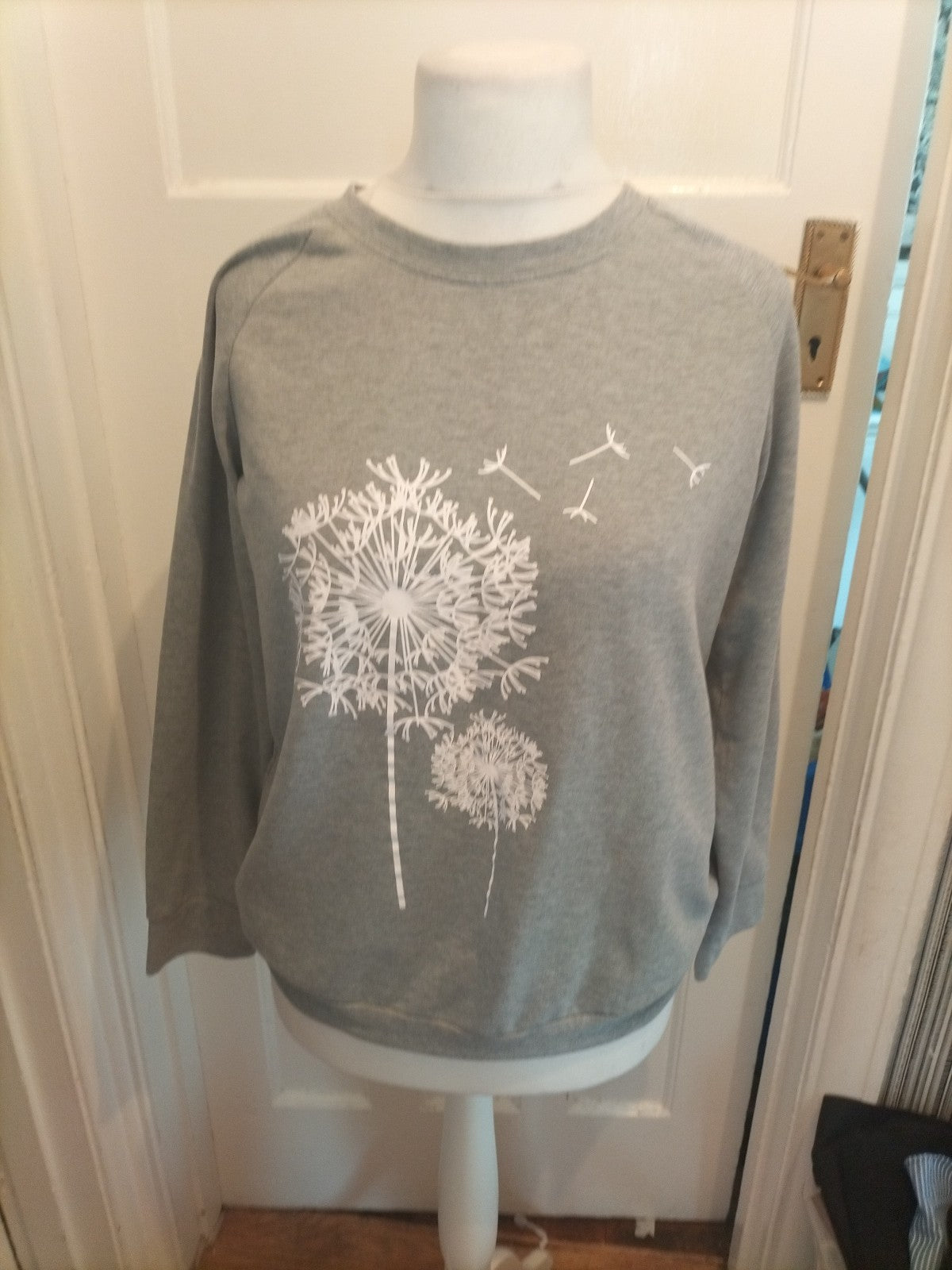 Ladies Size M Grey With White Tree Long Sleeved Pullover Jumper