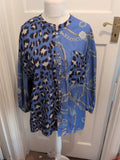 XL Blue Leopard Print And Chain Patterned Blouse Long Sleeve