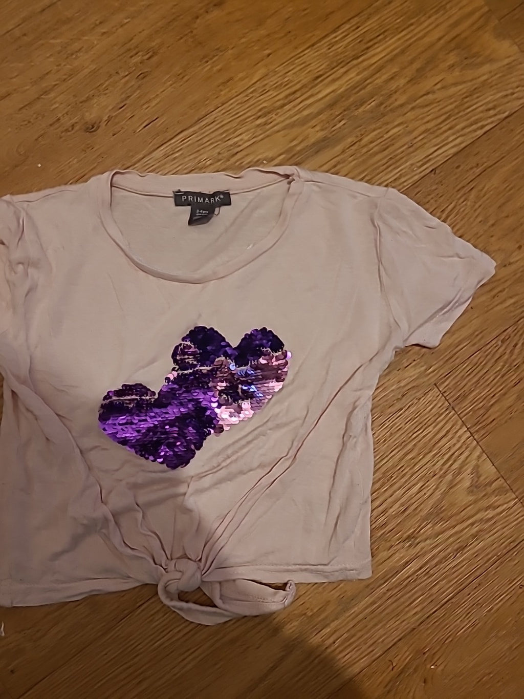 Girls Primark Age 3-4 Years Pink Sequin Loveheart Tshirt