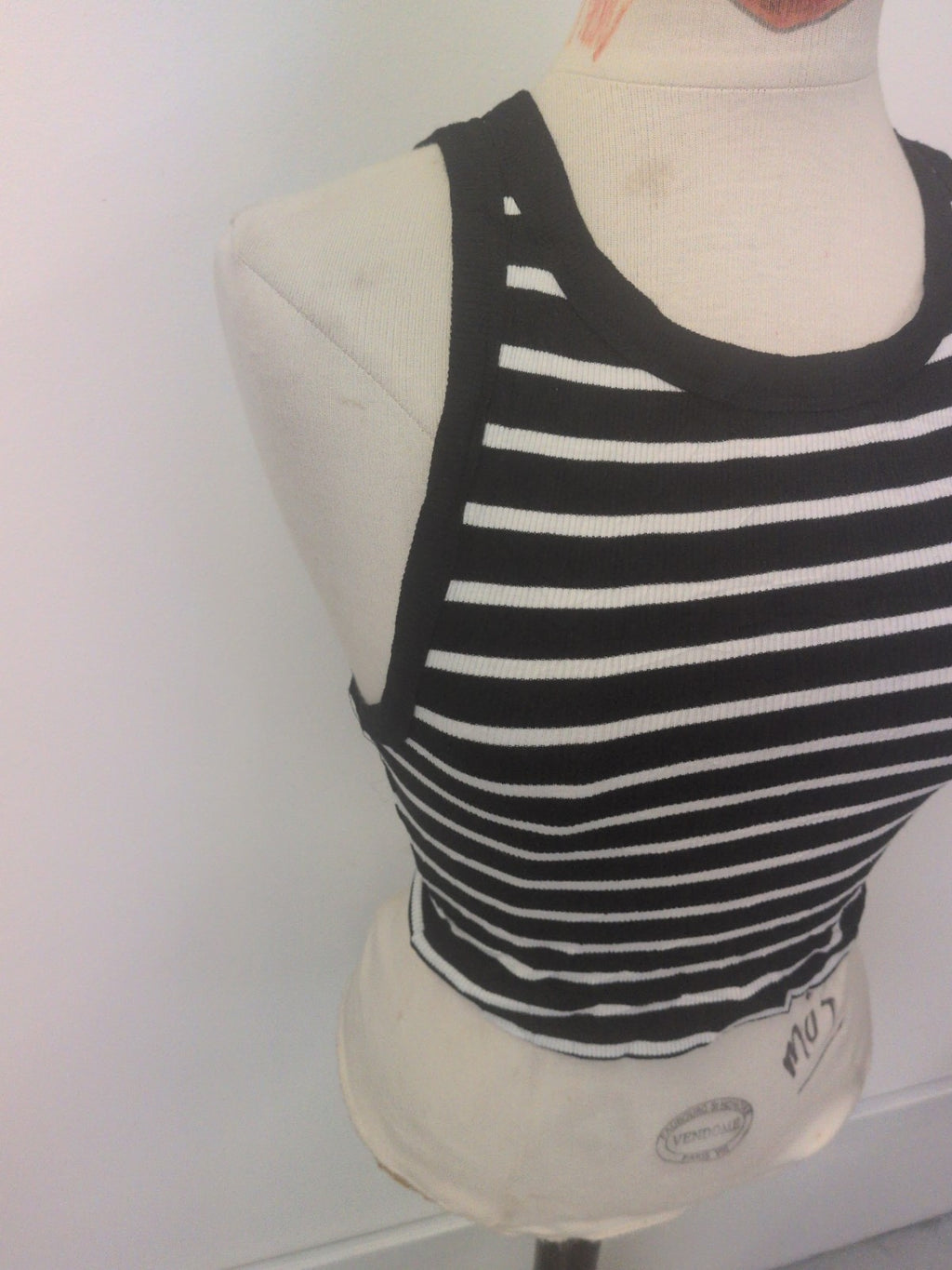 Ladies Primark Size Small Black Stripe Fitted Sleeveless T-shirt