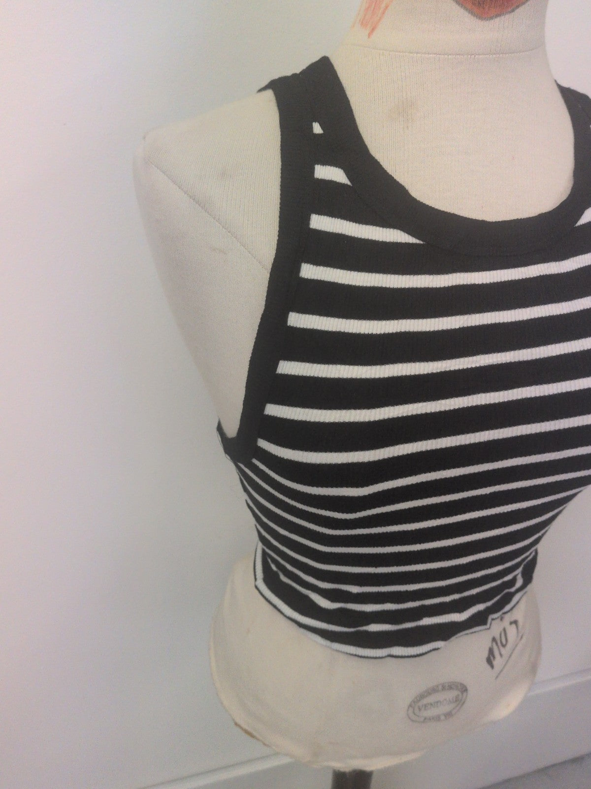 Ladies Primark Size Small Black Stripe Fitted Sleeveless T-shirt