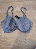 F&F 38D Grey And Pink Lace Floral Padded Wired Bra