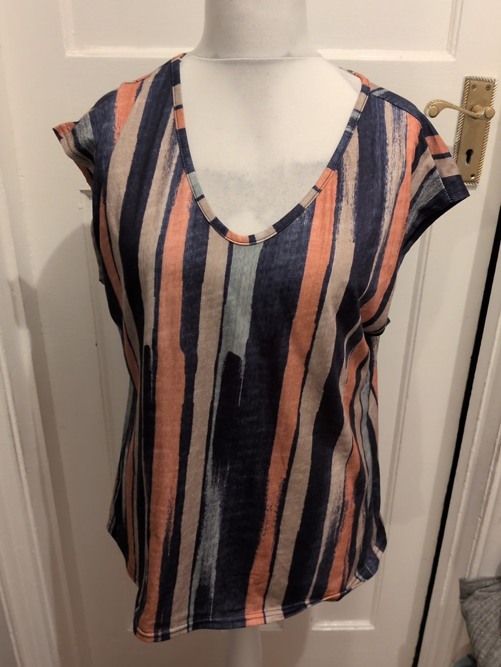 XL Multi Stripe Abstract Sleeveless Blouse