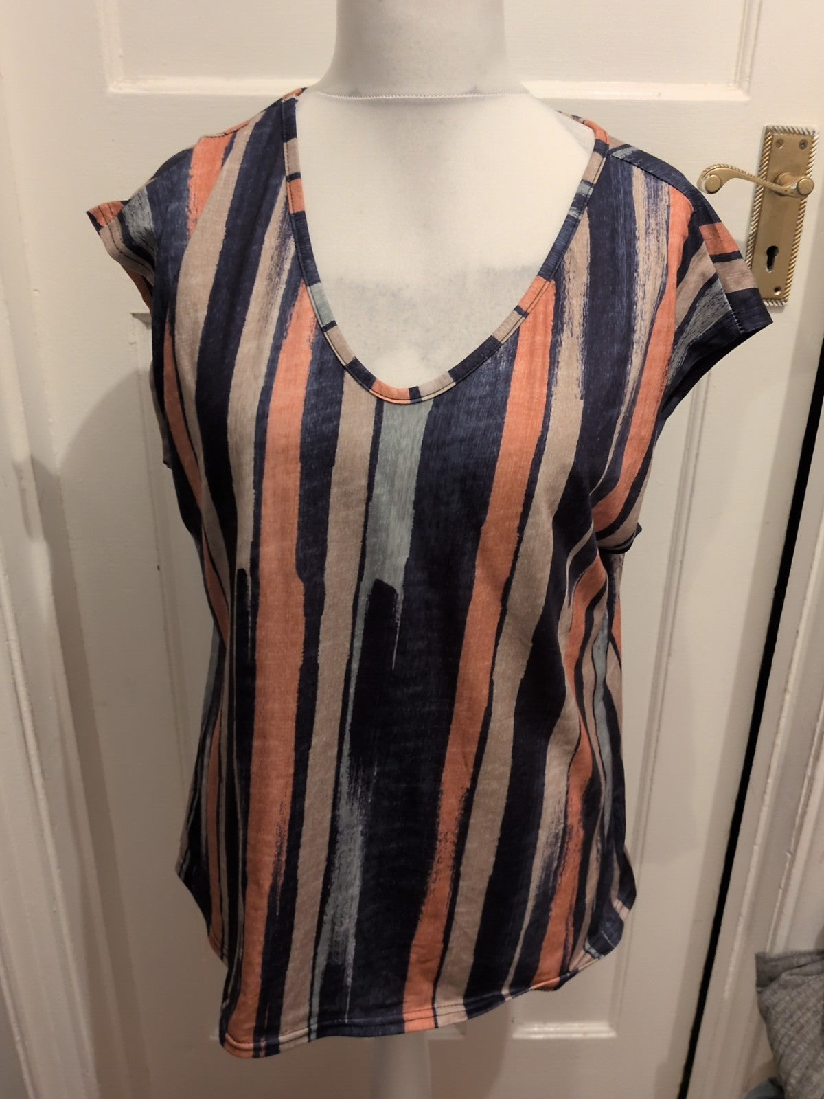 XL Multi Stripe Abstract Sleeveless Blouse
