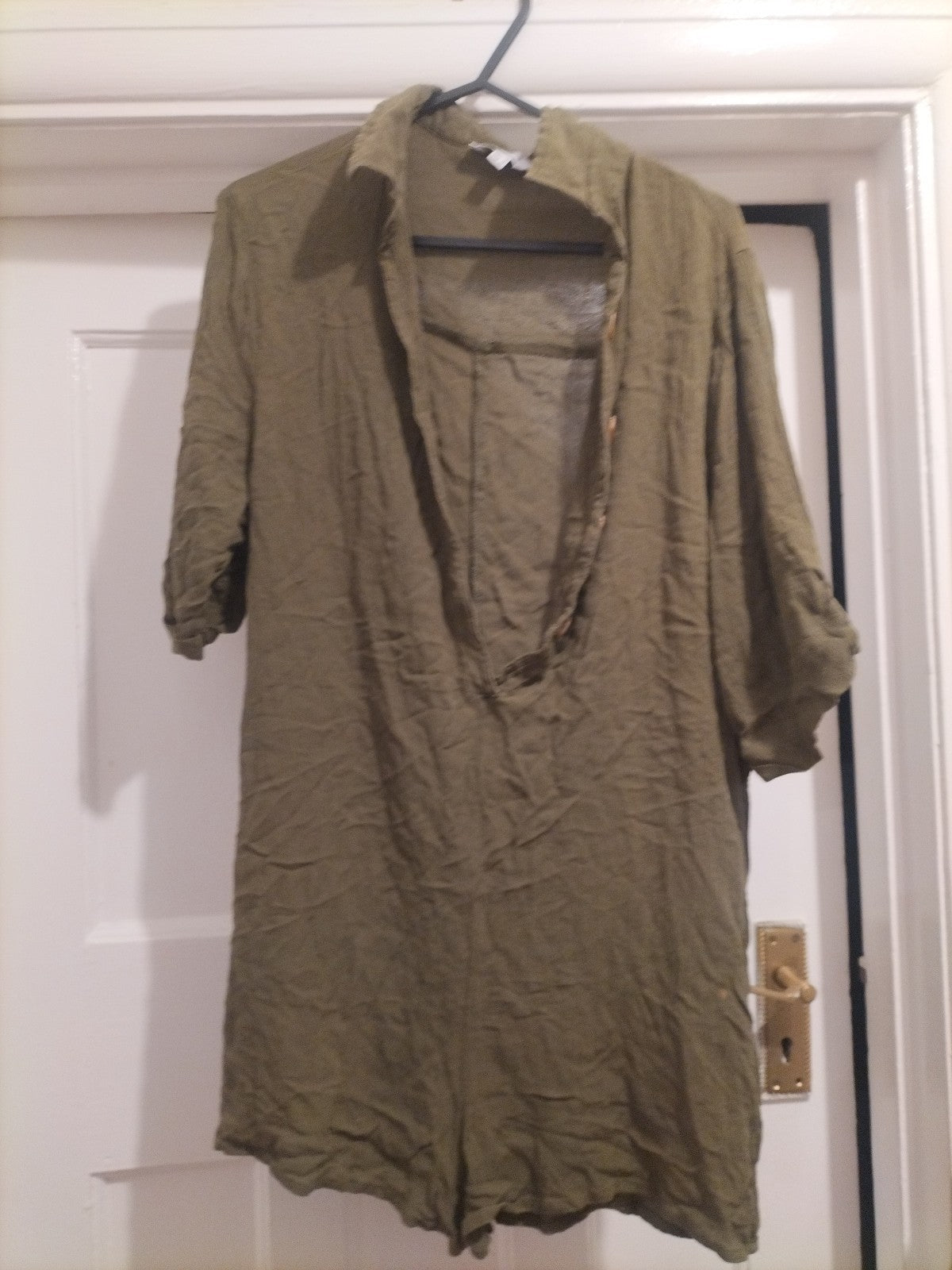 Ladies Esmee Size 8 Khaki Short Sleeved Collared Bodysuit