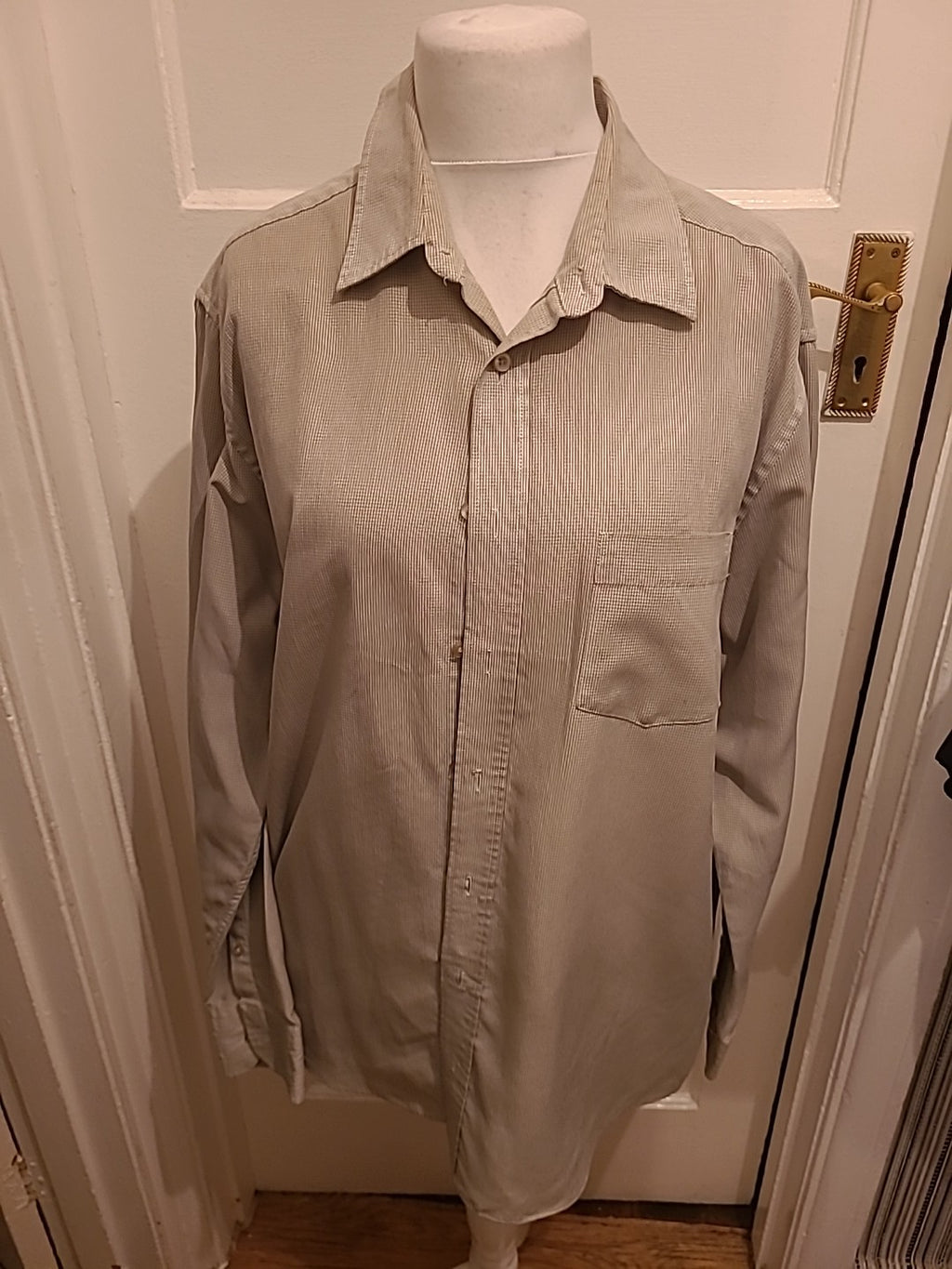 Mens Tu Size XL Beige Pinstriped Check Soft Touch Long Sleeved Shirt