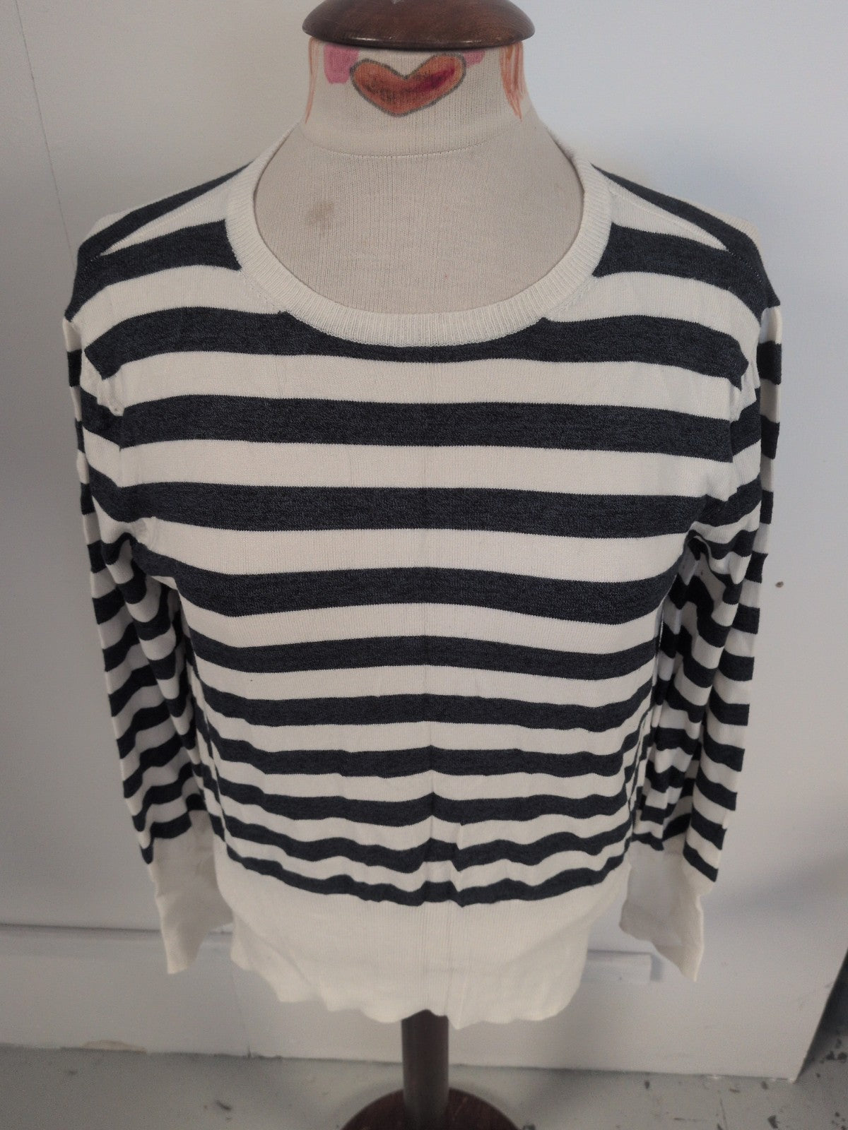 Marks And Spencer Medium Cream And Navy Long Sleeve Stripe Jumper