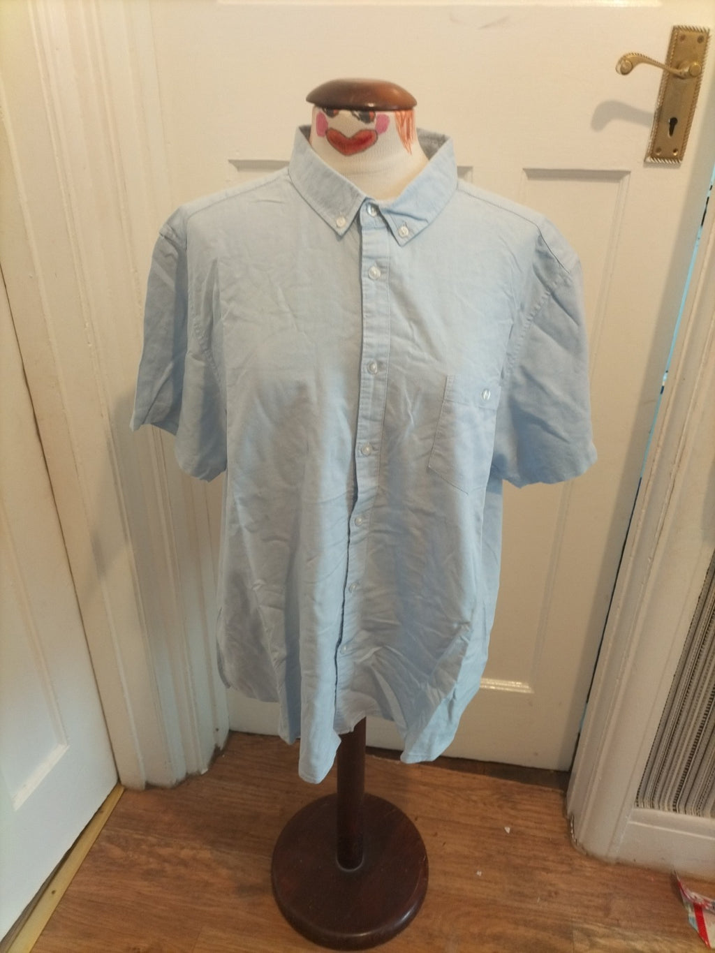 Mens Primark Size 2XL Pale Blue Short Sleeved Shirt