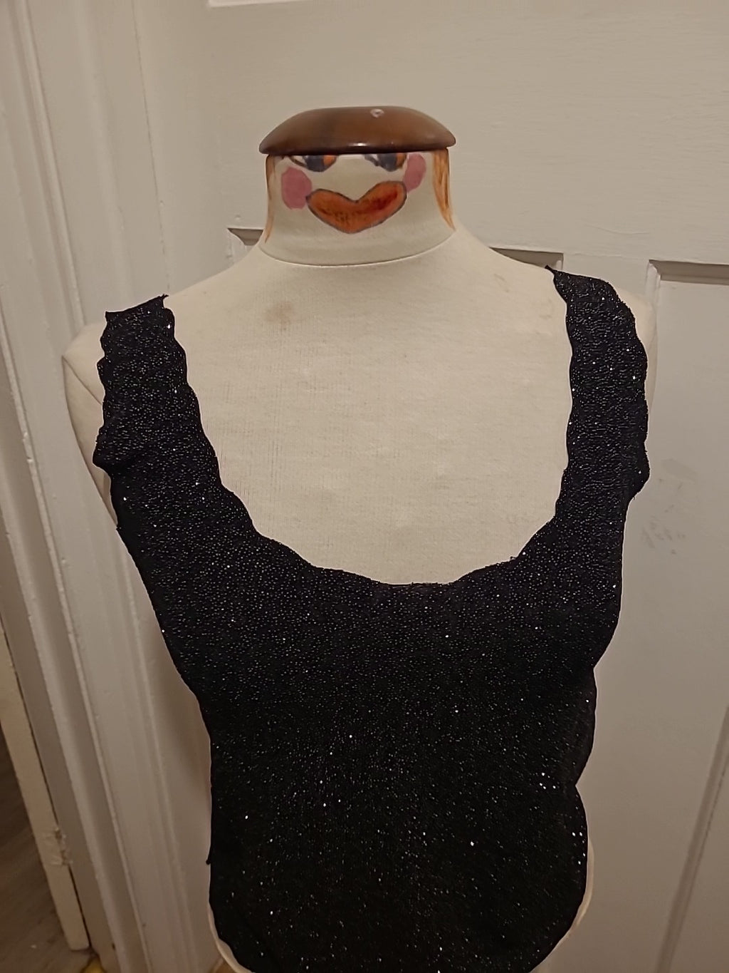 Ladies Missguided Size S/M Black With Silver Shiny Sleeveless Tshirt