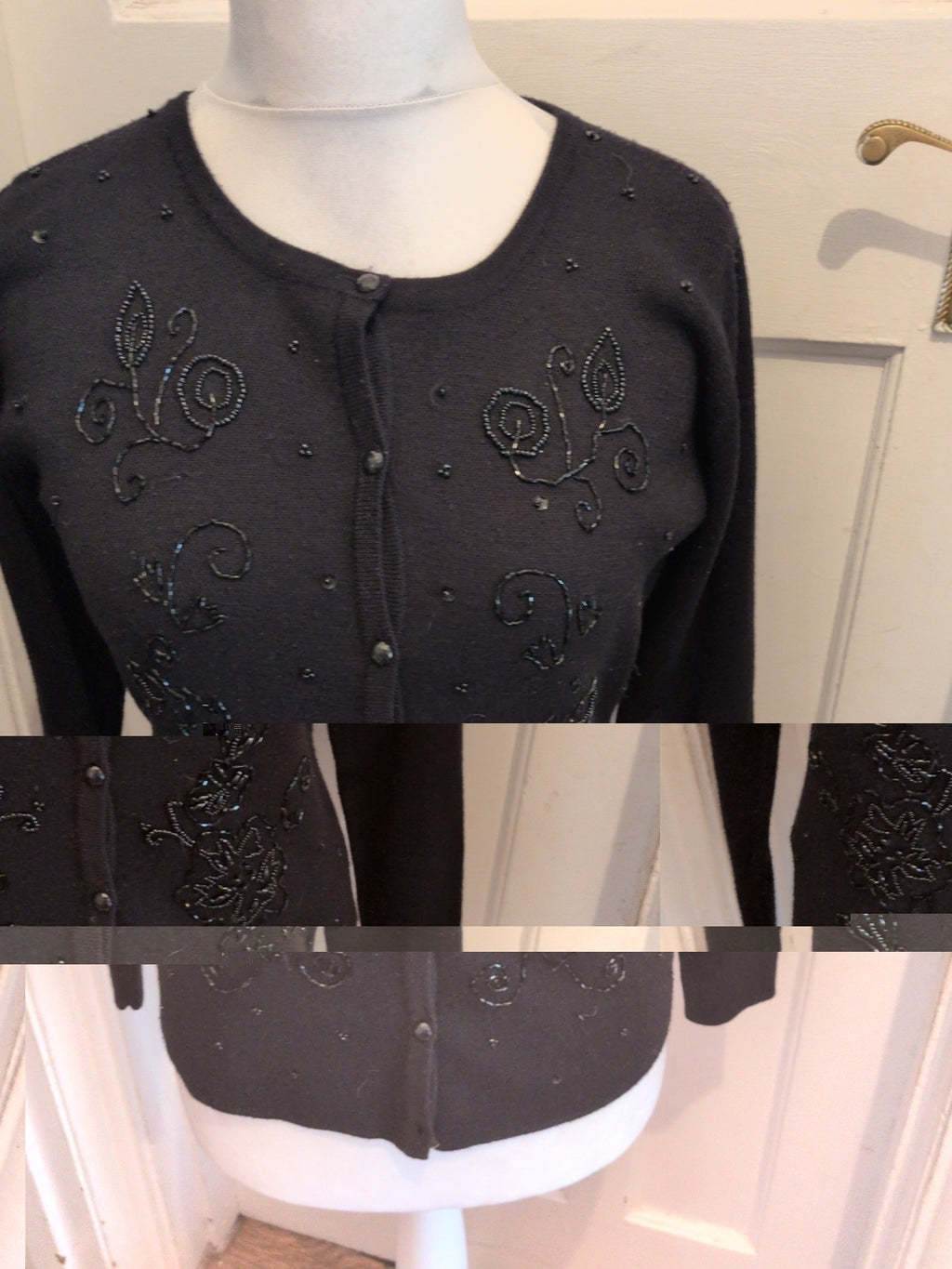 Ladies Marks And Spencer 10 Black With Stud Style Pattern Cardigan