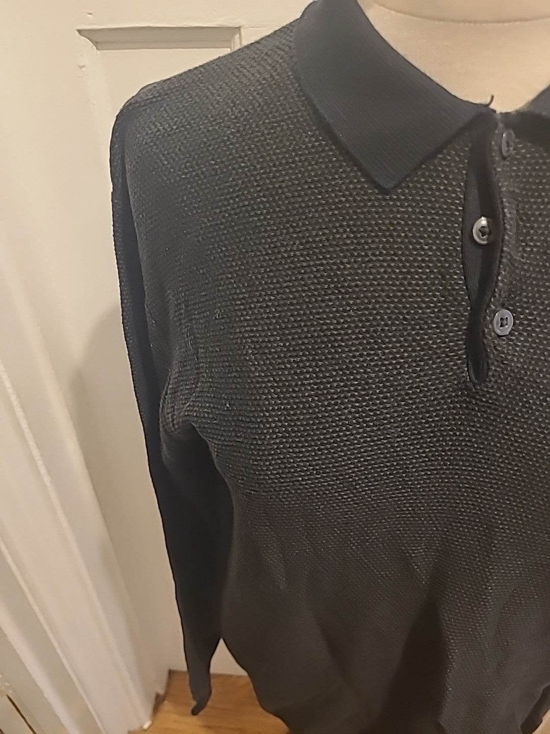 Mens ACW Size Medium Black Khaki Fleck Long Sleeved Polo