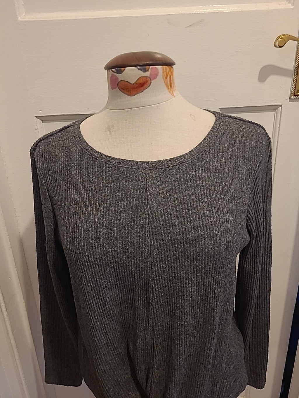 Ladies M&Co Size 12 Grey Long Sleeved Ribbed Blouse