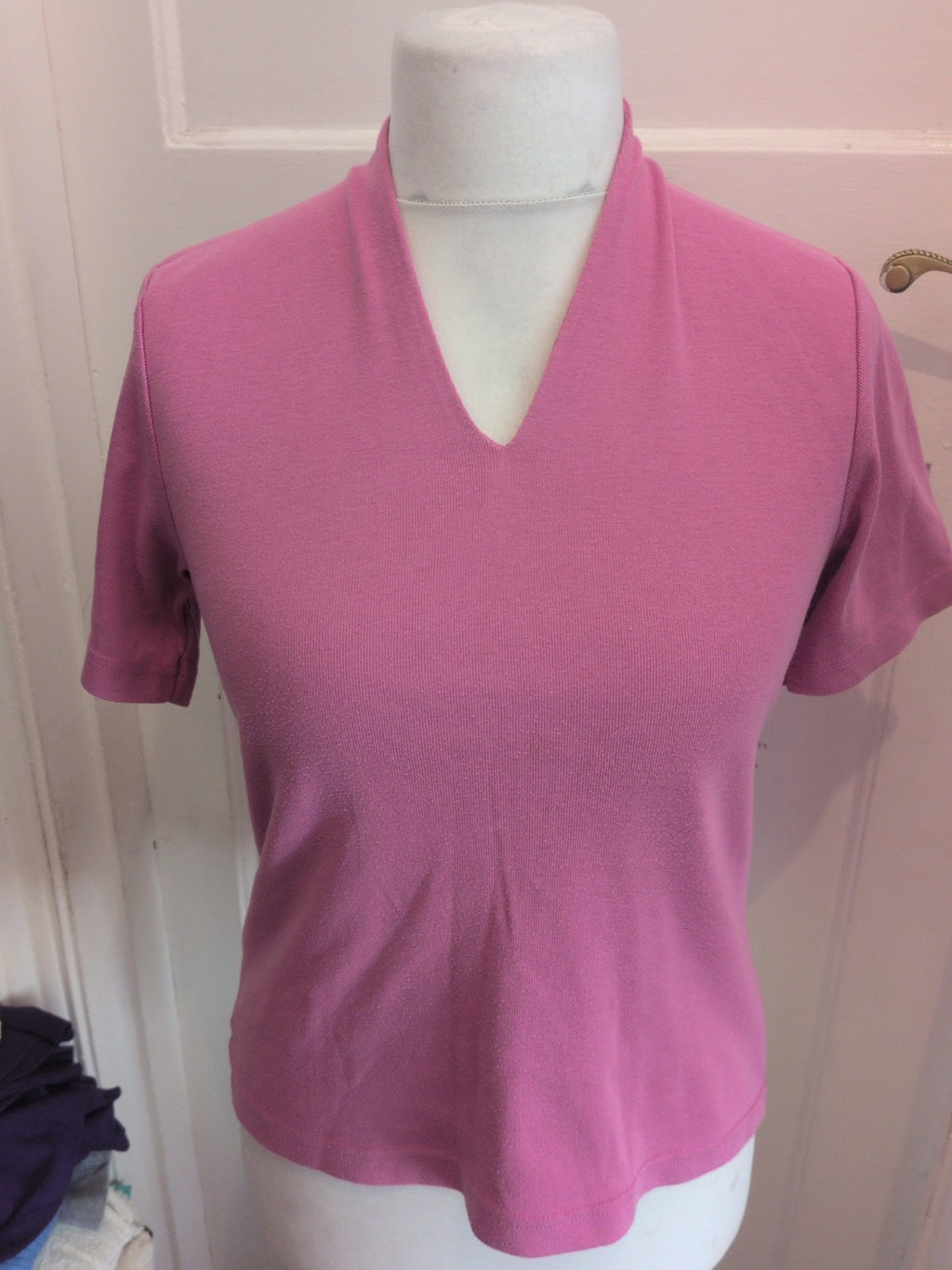 Medium Pink V Neck Short Sleeve Jumper