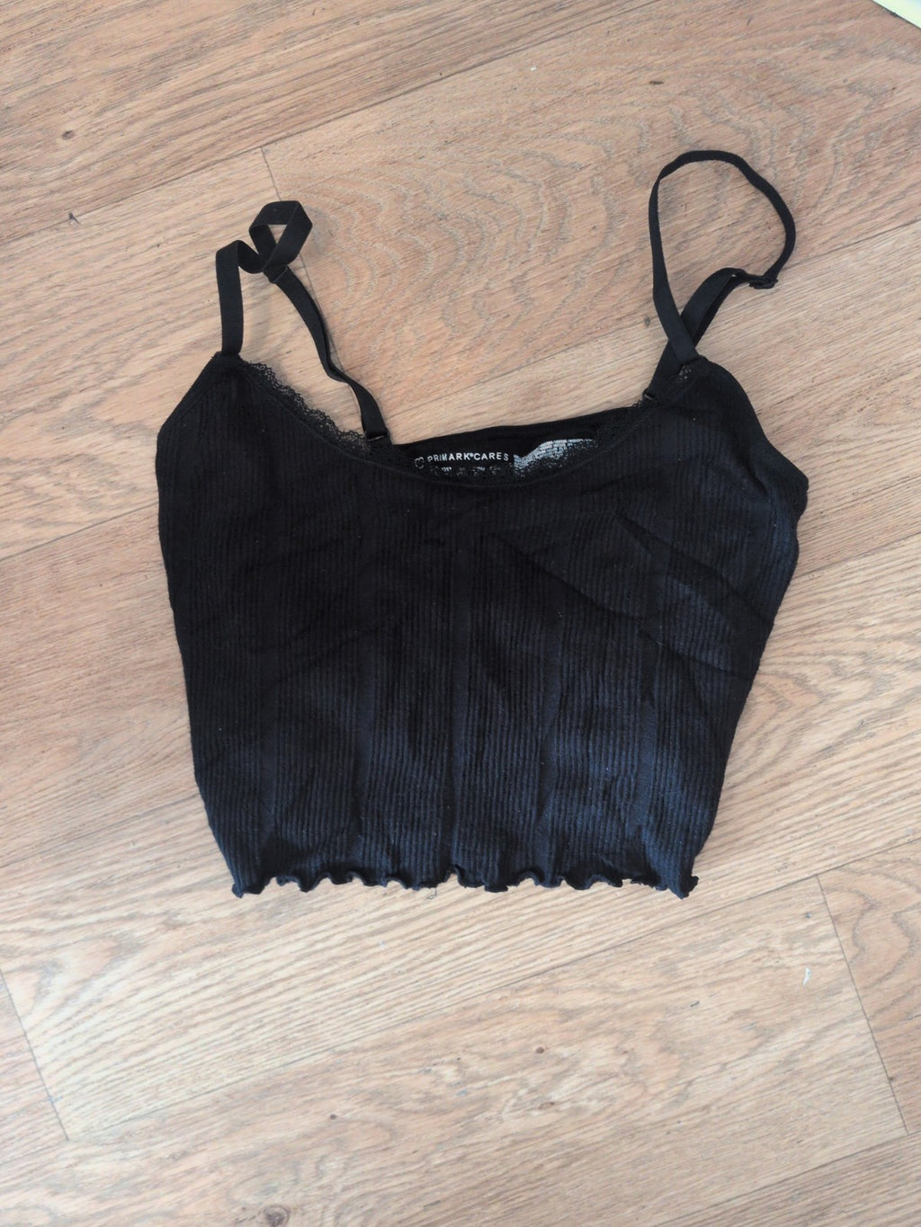Primark 10-12 Small Black Frill Hem Pyjama Top