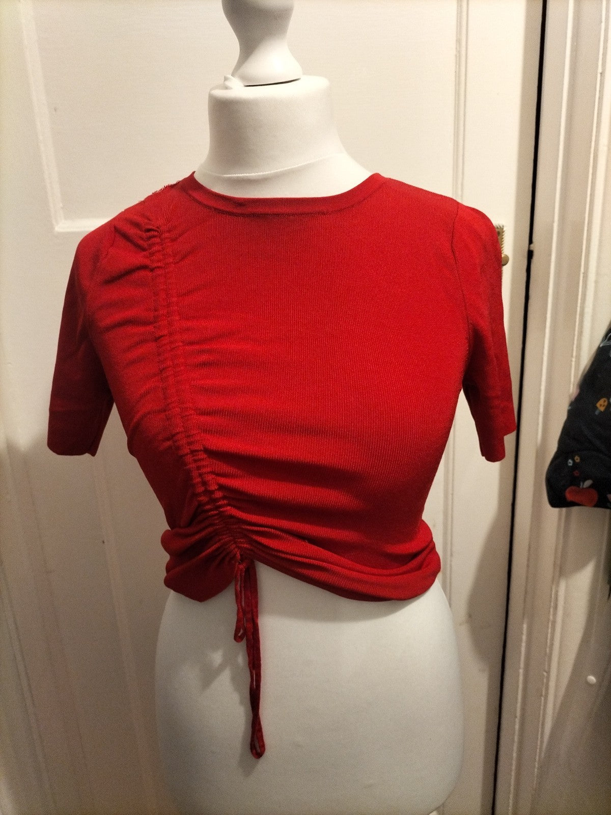 Ladies Zara Size Small Red Short Sleeved Ruched Top