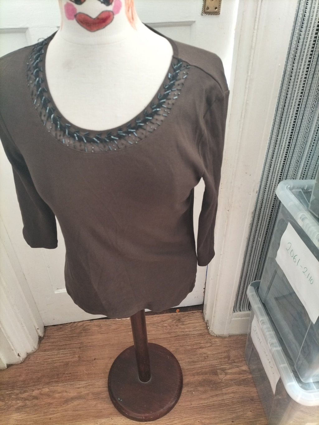 Ladies Margittes Size (40) Brown Long Sleeved Blouse