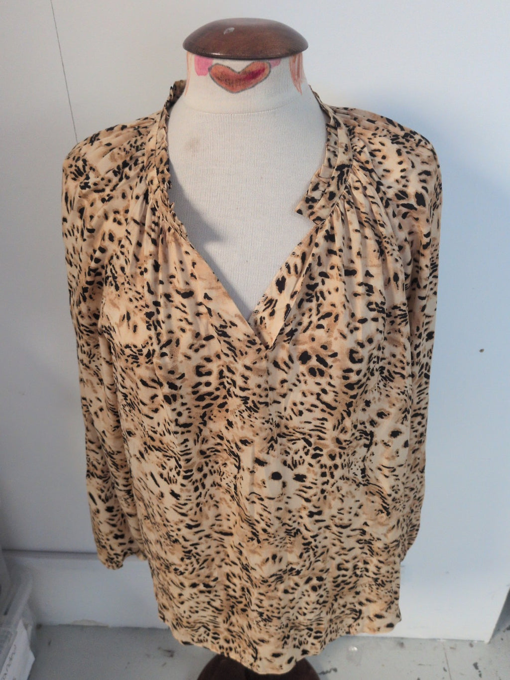 Primark 14 Pale Leopard Print Long Sleeve Blouse
