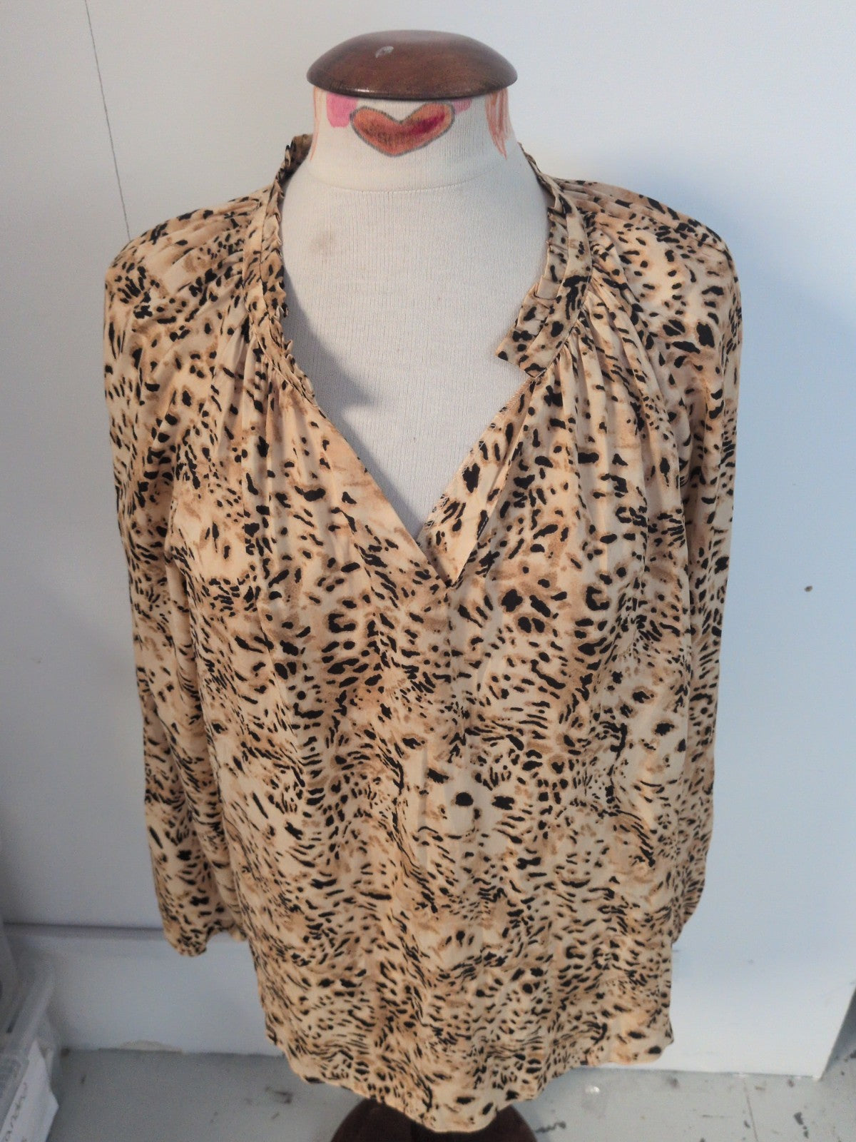 Primark 14 Pale Leopard Print Long Sleeve Blouse
