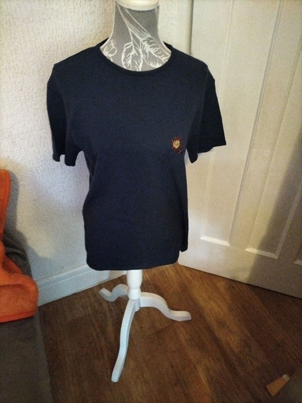 Ladies Large Navy Short Sleeve Blouse