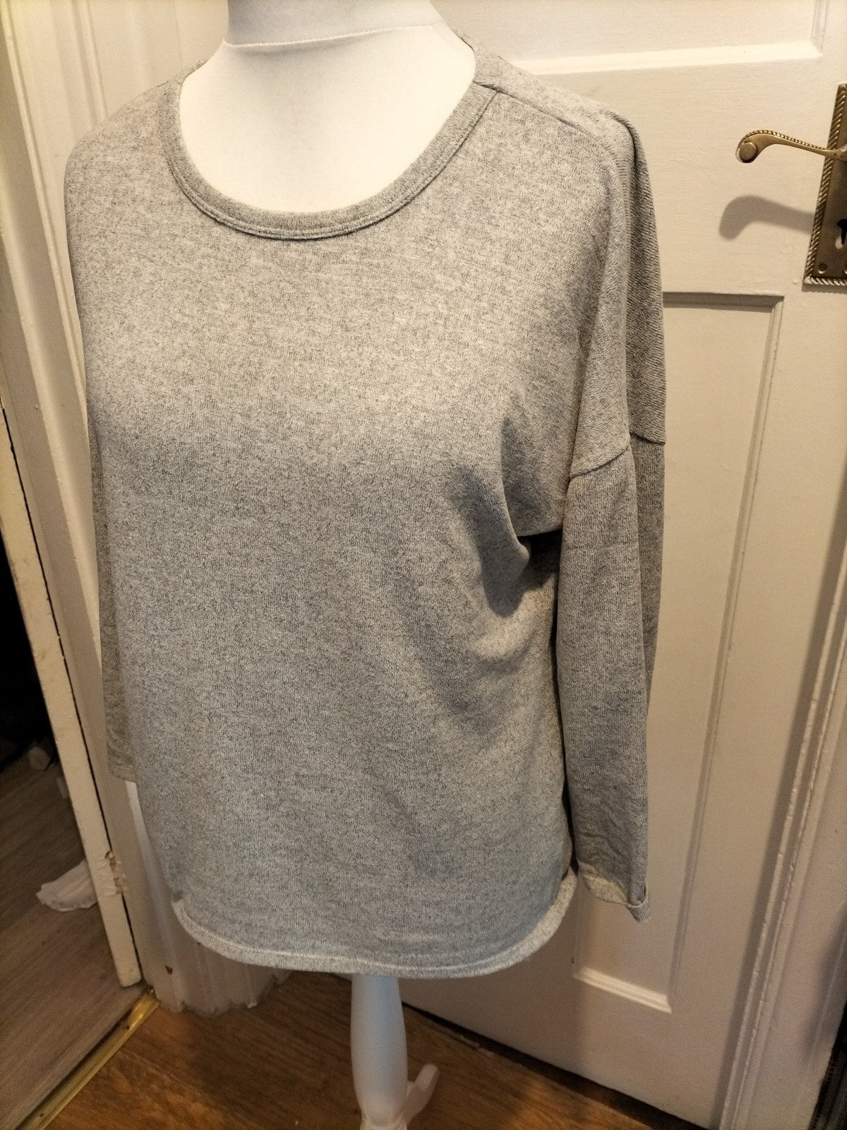 Ladies F&F Size 12 Grey Long Sleeved Triangle Cut Out Top