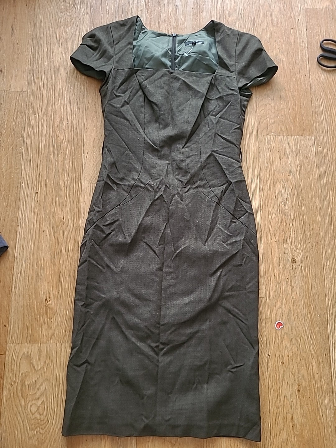 Ladies Next Size 6 Dark Khaki Square Neck Cap Sleeved Dress