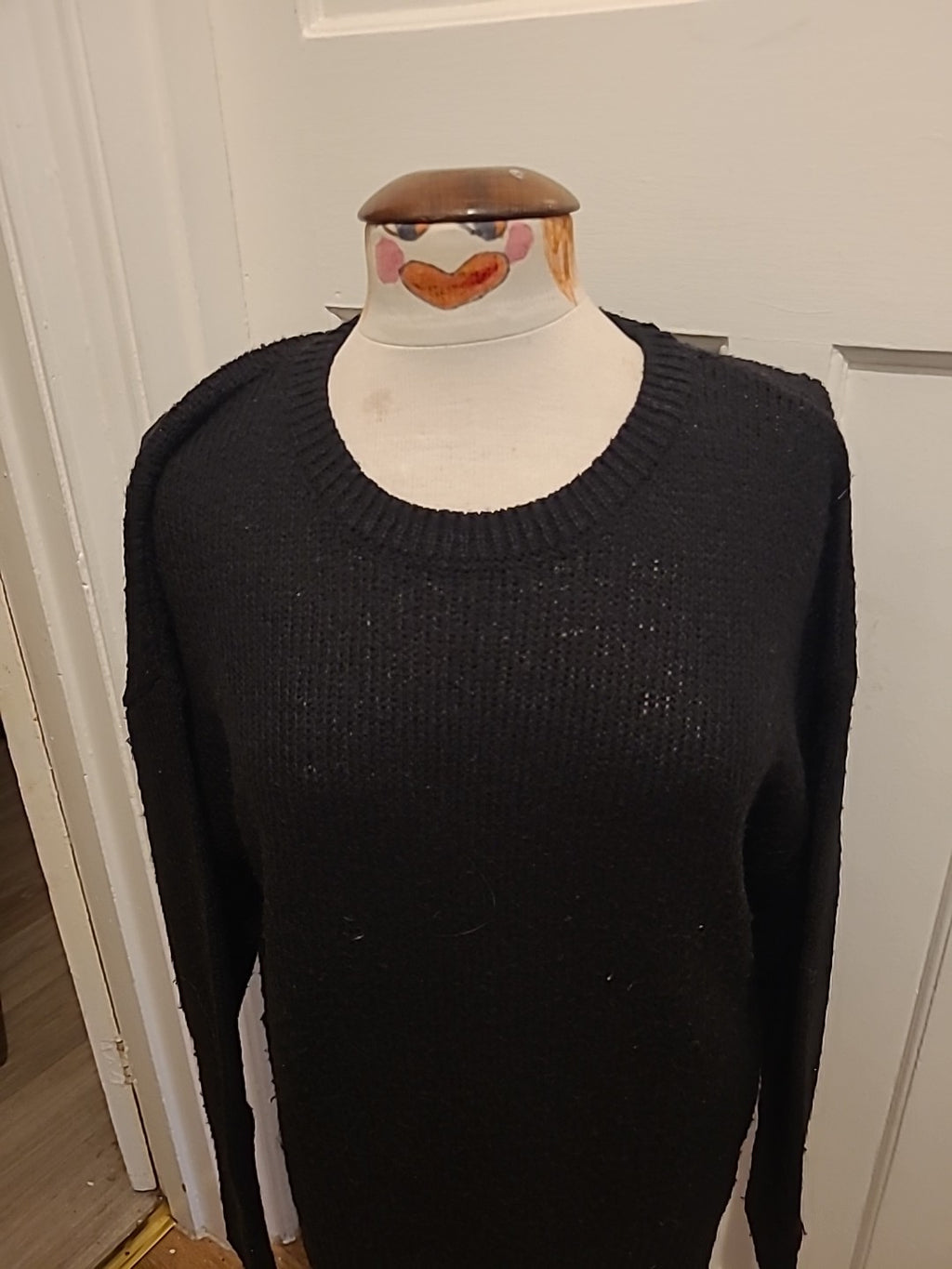 Ladies New Look Size Large Black Ribbed Pullover Jumper Round Neck