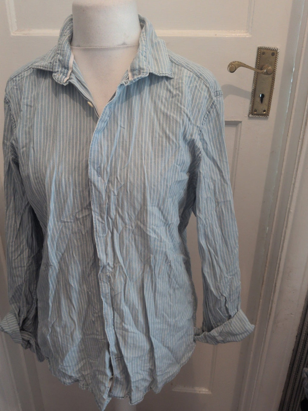 John Lewis Large Regular Fit Blue And White Long Sleeve Shirt