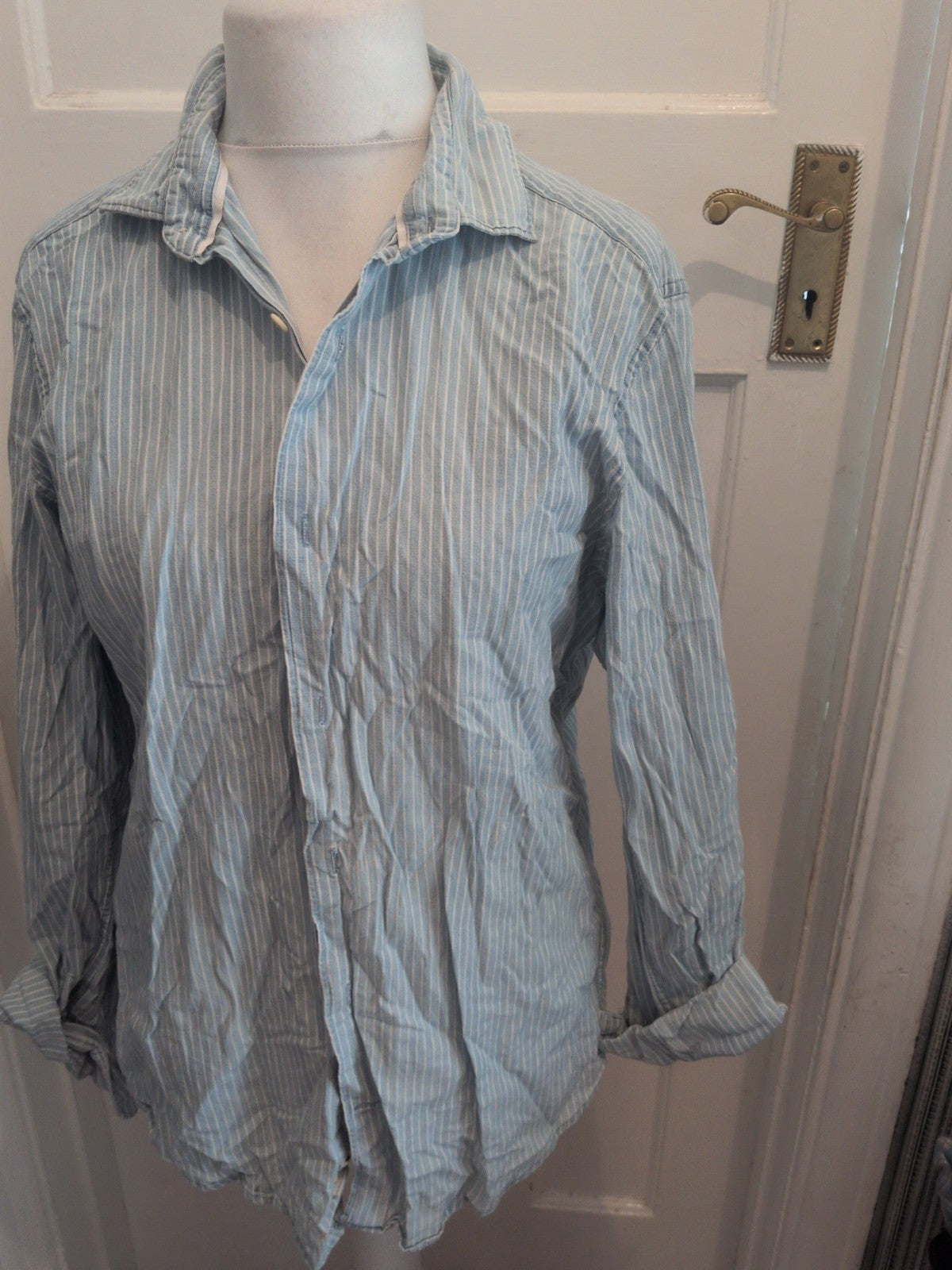 John Lewis Large Regular Fit Blue And White Long Sleeve Shirt