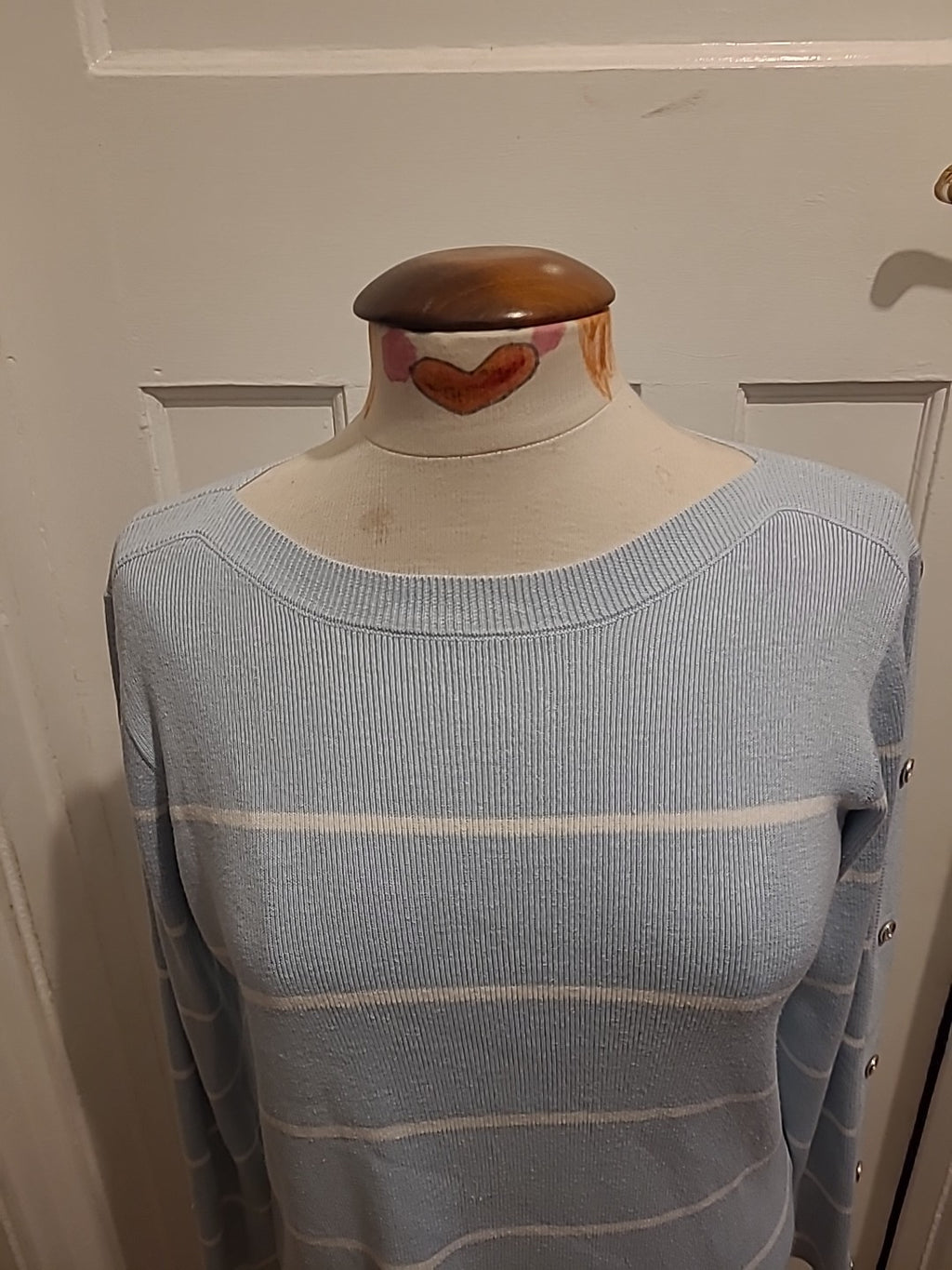 Ladies Damart Size 10-12 Pale Blue/White Striped Lightweight Pullover Jumper
