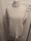 Ladies George Size Medium White Knit Patten High Neck Pullover Jumper