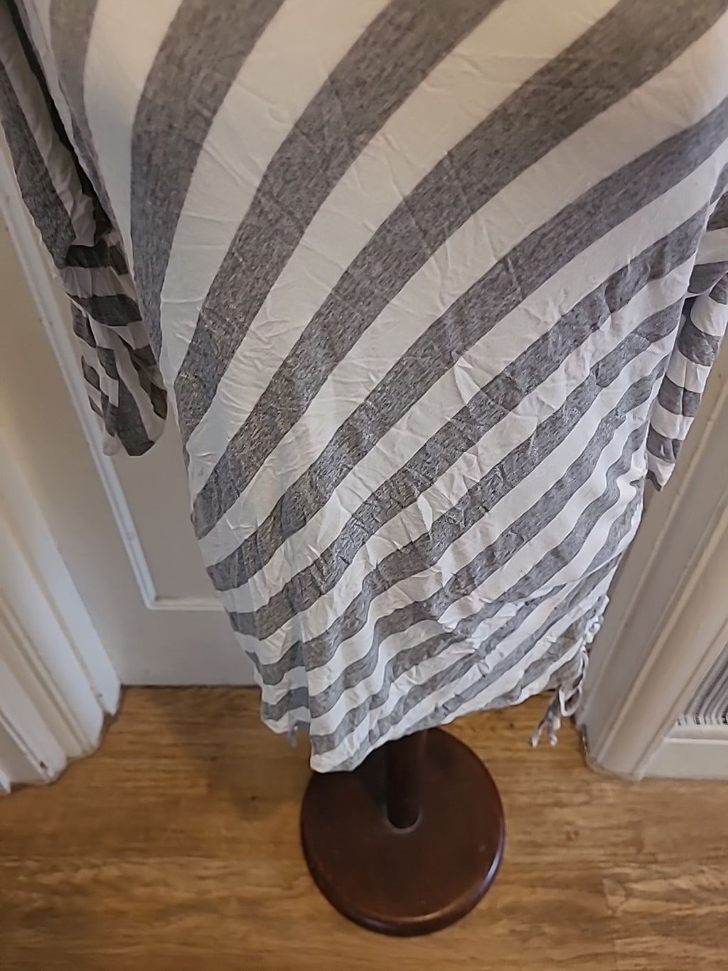 Ladies Large Grey And White Striped Mid Sleeved Blouse
